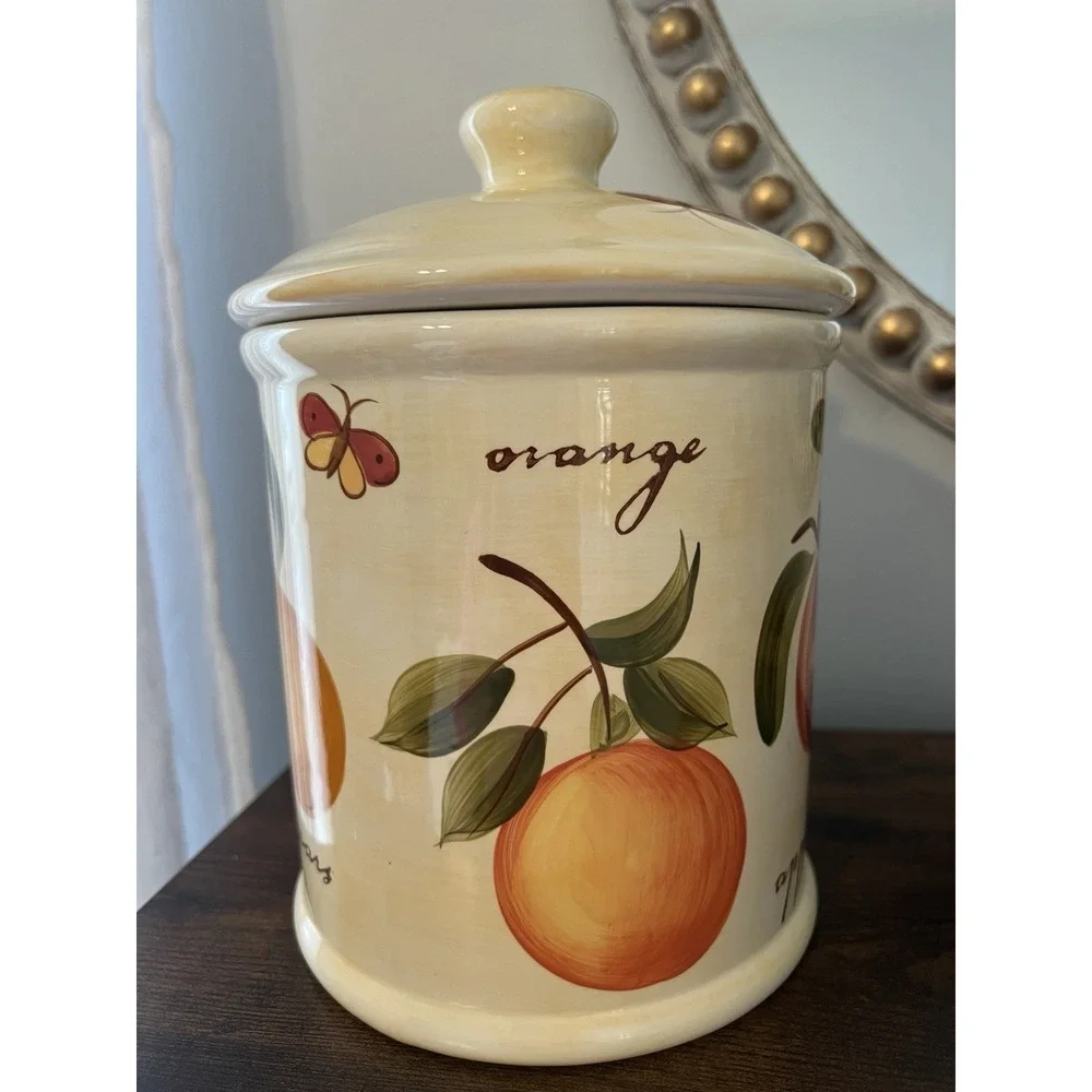 Pier 1 Provence Hand‎ Painted Fruit Canister French Country Farmhouse Kitchen